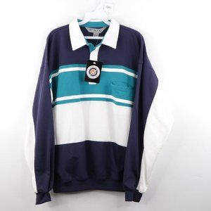 Vintage Collared Color Block Polo Sweatshirt Blue